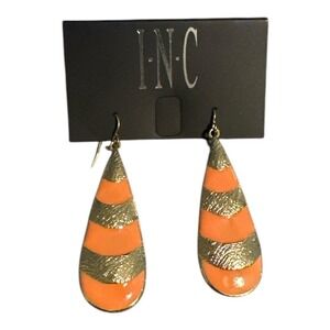 INC International Concepts Orange Gold Tone Striped Teardrop Earrings